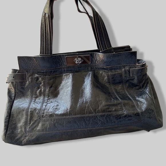 BCBGMaxAzria Handbags - BCBGMAXAZRIA Black Patent Leather  Hand Bag